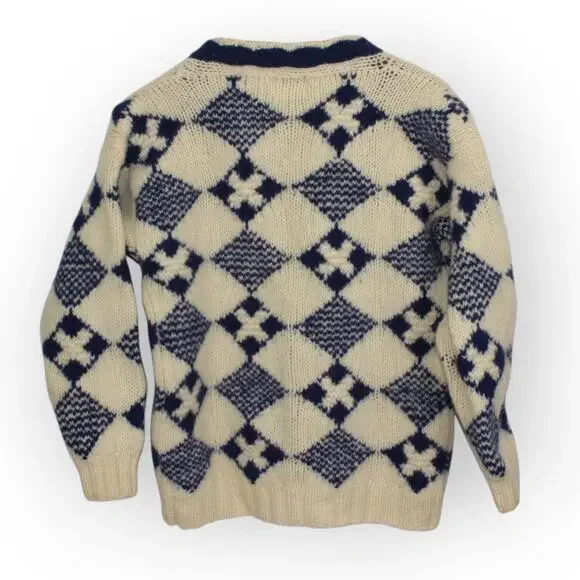 XS/S Yacht Rock Wool Cardigan Sweater Nautical Flags MarshLanding Shetland - Picture 2 of 12